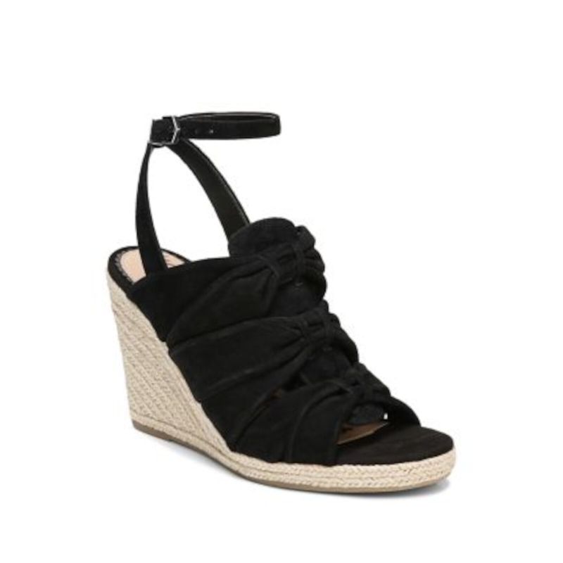 Nwt Sam Edelman Womens Black Pleated Awan Round Toe Wedge Espadrille Shoes 8 M